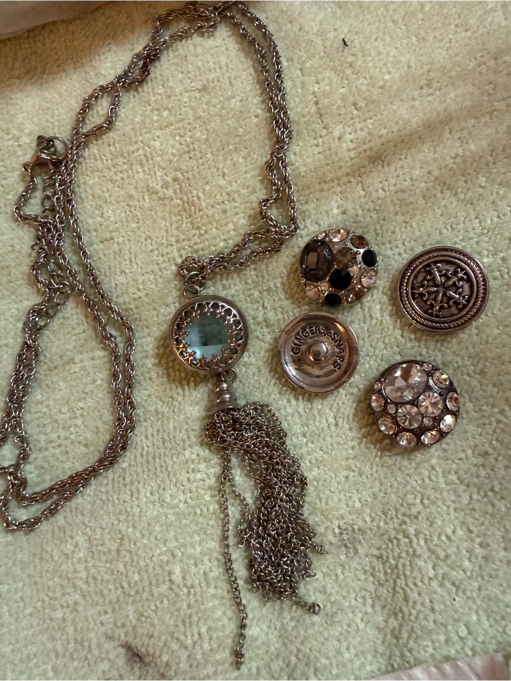 Ginger Snaps Silver Tassel Pendant Necklace with Interchangeable Crystal Buttons
